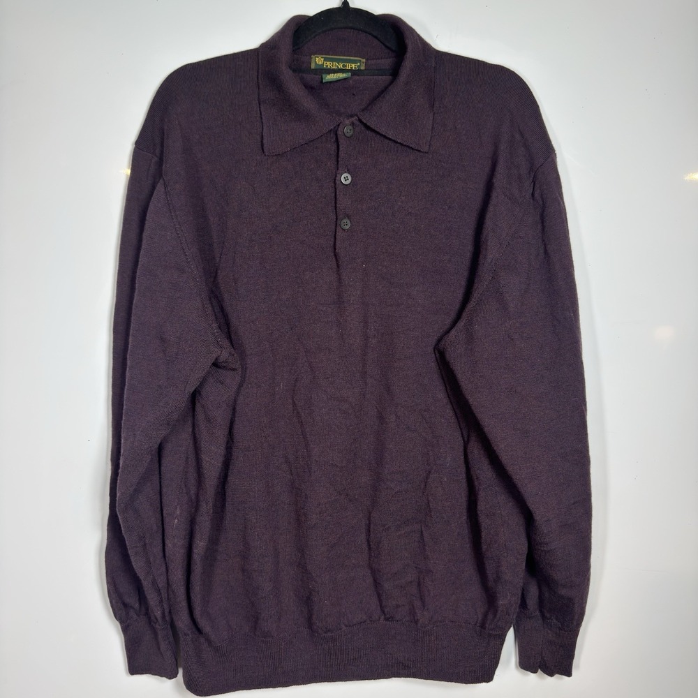 Principe Mens XXL Merino Wool Polo Sweater Purple Long Sleeve Made in Italy